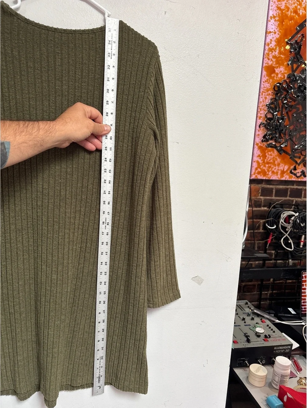 SHEIN Olive Green Ribbed Knit Long Sleeve Sweater Dress Size M
